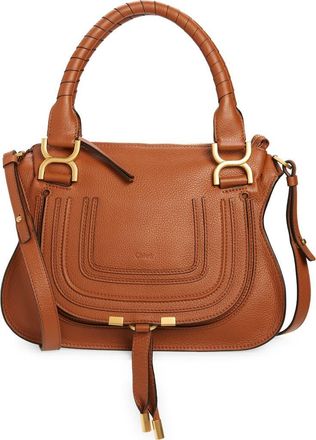 Chlo&eacute; Small Marcie Leather Satchel in Tan at Nordstrom