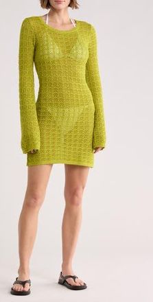 Abound Crochet Long Sleeve Cover-Up Dress in Olive Citron at Nordstrom Rack, Size X-Small