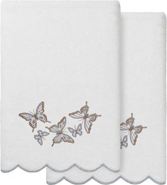Linum Home Textiles 100% Turkish Cotton Britney Scallop 2Pc Embellished Bath Towel Set