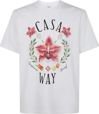 Casablanca Casa Way Orchid Print Classic T-Shirt - Heren - T-shirts - Wit - L - Katoen - Tops