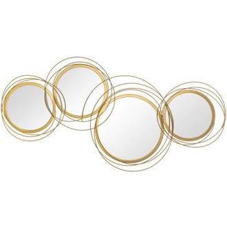 HOMCOM Homcom - Decoraci&oacute;n De Pared De Metal 3d De Espejos Redondos 107x56 Cm Escultura De Pared Adornos De Pared Met&aacute;licos Para Sal&oacute;n Dormitorio Cocina Dora