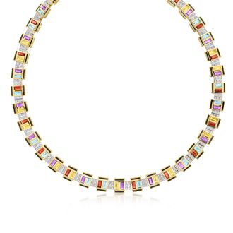 Ross-Simons Multi-Gemstone Art Deco-Style Necklace With Black Enamel in 18kt Gold Over Sterling