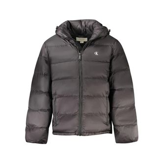 Calvin Klein Jassen, Heren, Zwart, L, Nylon, Jacket met lange mouwen en afneembare capuchon