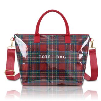 Generic PVC Trendy Shoulder Bags Letters Print Tote Bags for Women Work Shopping (Red) (Style 2)