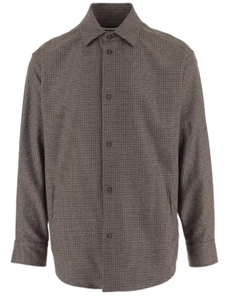 Darkpark Brown Checked Stretch-Viscose Shirt