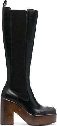 Bally 120mm leather platform boots - women - Calf Leather/Calf Leather/Rubber - 37 - Black