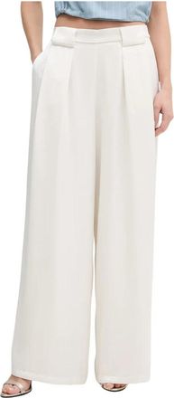 DKNY Palazzo Broek met Hoge Taille en Plooien - Dames - Wijde Broeken - Wit - M - Polyester - Broeken
