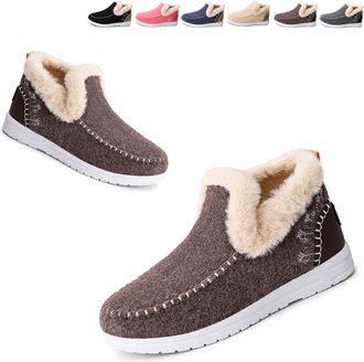 Generic Womens Winter Plush Lined Flat Shoes - Cozy Non-Slip Ankle Booties with Orthopedic Arch Support, Warm Indoor Outdoor Slippers (3,10)