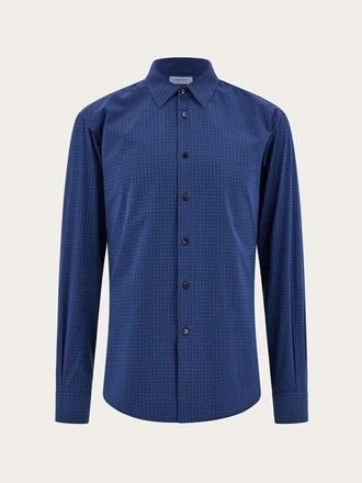 Ferragamo Navy Cotton Dress Shirt, Brand Size 43 ( US Size 17 )
