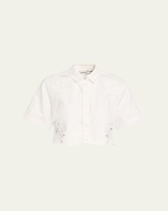 SIMKHAI Albaine Embroidered Denim Crop Top