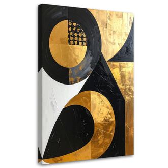 Feeby Cuadro Sobre Lienzo, Abstracci&oacute;n Formas Negro Dorado, 80x120
