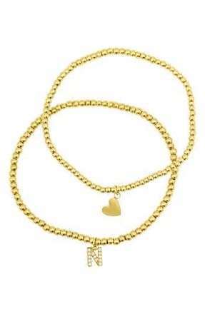 Adornia Initial & Heart 2-Pack Stretch Bracelets in Gold-N at Nordstrom Rack