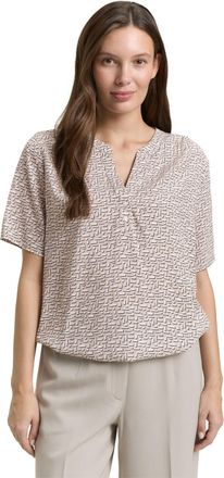 Tom Tailor Klassische Bluse TOM TAILOR, Damen, Gr. 34, soft taupe geometric minimal, Web, Obermaterial: 100% Viskose, gemustert, regular fit normal, V-Ausschnitt