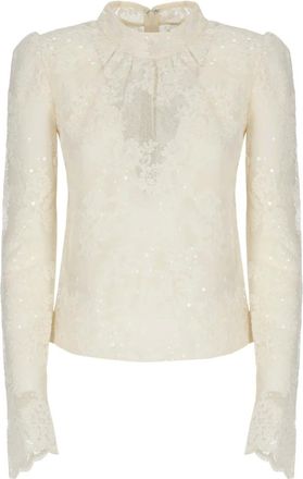 Self Portrait Sequin Lace Top - Dames - Blouses & Shirts - Wit - Maat: XS Leer