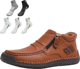 Generic Mens Handmade Premium Leather Slip-On Driving Boots, Side Zipper Non-slip Wide Toe Flat Shoes, For Hiking,Walking,Travel (05,11.5)