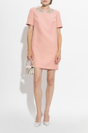 Valentino Garavani Dress With Shimmering Embellishments At The Neckline, Womens, Pink