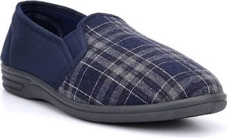 Generic Mens Slippers Mens Slip On Slippers Size 13 Slippers Size 14 Slippers Mens Carpet Slippers Tartan Check Slippers Twin Gusset Slippers Navy Blue 14 UK
