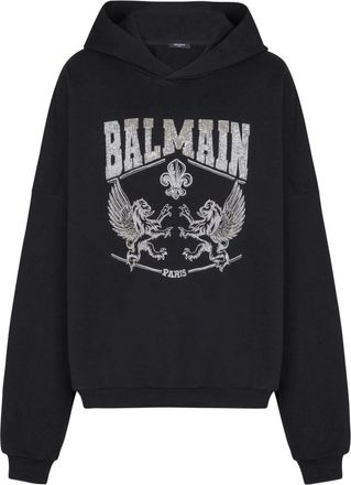 Balmain CRYSTAL EMBROIDERED HOODIE Size: M, colour: BLACK