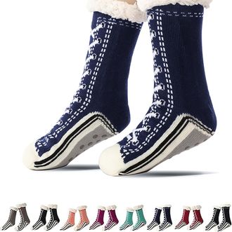 Generic Knitted Ultra-Thick Slipper Home Socks, Ultra-Thick Cashmere Slipper Home Socks, Warm Comfort With Fleece Lined (Navy Blue)