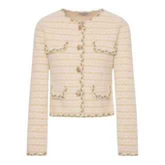 Fracomina Boucl&eacute; Cardigan - Dames - Truien - Beige - Maat: S Tweed