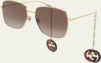 Gucci Square Metal Sunglasses w/ Interlocking G Drops