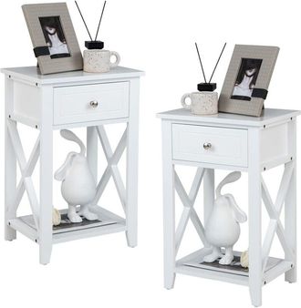 Costway Mesa de Noche con Cajón y Estante Inferior, Mesa Auxiliar Moderna de Madera, Mesita de Noche, Mesa Auxiliar Versátil para Salón, Dormitorio