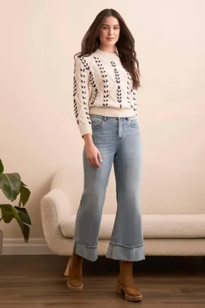 Tribal Brooke Cuffed Palazzo Jeans In Washedblue