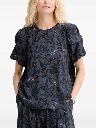Munthe Lustanna floral puff-sleeve blouse - women - Polyamide/EcoVero Viscose (LENZING) - 42 - Grey