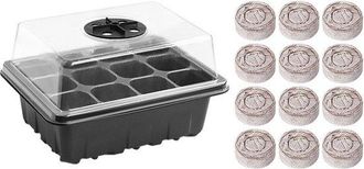 OEM Maceta Para Semilleros, Kit Para Semilleros, Set Para Semilleros, Reutilizable, Invernadero, Negro, 12 Compartimentos, Con 12 Cubos Para Semillas