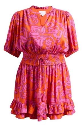 Sugarlips Marinda Floral Jurie Tiered Smocked Waist Top in Orange-Fuchsia at Nordstrom, Size 3 X