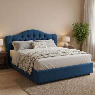 Dmora Cama Matrimonial Allik, Cama Con Colch&oacute;n Incluido, Desenfundable Hecho En Italia, Con Contenedor, Azul