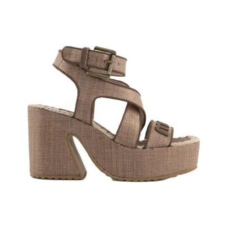 Mou High Heel Sandals, female, Brown, Size: 9 US Raffia Platform Sandal