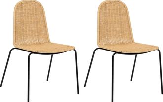 Beliani Conjunto De 2 Sillas Patas De Hierro Respaldo Y Asiento De Rat&aacute;n Sin Reposabrazos Dise&ntilde;o Boho Natural Roxton