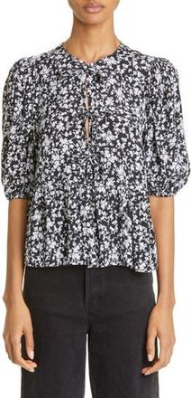 Ganni Floral Peplum Blouse in Black at Nordstrom Rack, Size 8-10 Us / 40 Eu