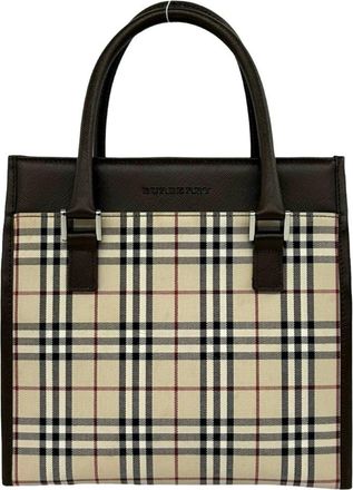 Burberry Beige Brown Canvas Leather Handbag Tote Bag (Pre-Owned)