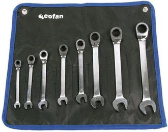 cofan Set 8 Llaves De Carraca Mixta, Juegos De Llaves Combinadas Pulido Espejo Con Carraca Reversible. Contenido De 8 Piezas. Su Innovador Dise&ntilde;o De Estrell