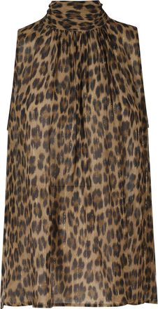 Semicouture Dulcie Top with High Neck Scarf and Leopard Print