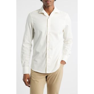 Aur&eacute;lien Slim Fit Camp Collar Cotton & Cashmere Flannel Button-Up Shirt in Ivory at Nordstrom Rack, Size Xx-Large
