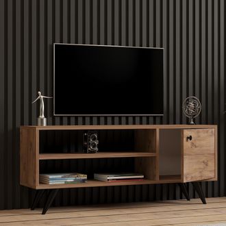 Dmora Mueble Para Tv Spinola, Un Estante, Una Puerta, 3 Compartimentos, 120x29x50h Cm, Roble Marr&oacute;n