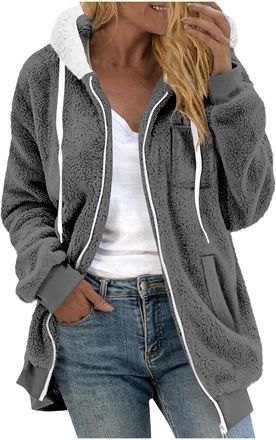 Generic Womens Teddy Fleece Jackets Winter Warm Coats Full Zip Fuzzy Fluffy Hoodies Sweatshirt Ladies Casual Sherpa Fleece Outerwear with Pockets