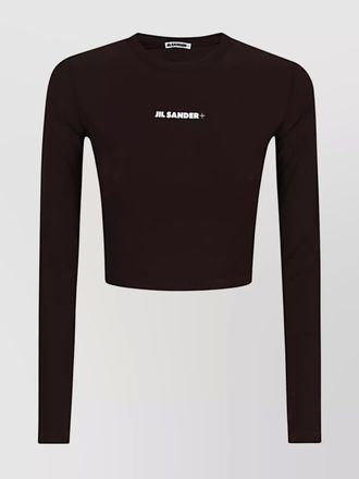Jil Sander cropped slim-fit long-sleeve logo-print top