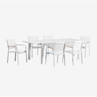 Sklum Set De Mesa Rectangular 180x240-100 Cm Extensible Starmi Y 6 Sillas De Jard&iacute;n Apilables En Aluminio Archer Sklum