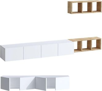 Calicosy Calicosy - Mueble De Tv 4 Puertas Blanco Con Estanter&iacute;a De Roble L215 Cm - Pia