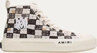 Amiri Mens Checkered Court Canvas High-Top Sneakers