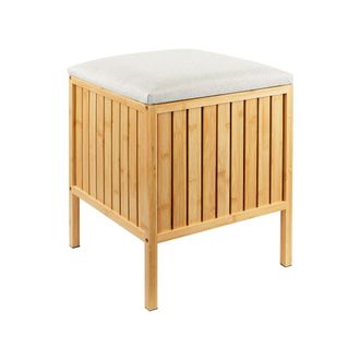 Relaxdays Relaxdays Cesto Para Ropa Con Asiento, Bamb&uacute;, Tapa Acolchada, 52 X 39 X 39 Cm, Taburete Con Almacenaje, Natural/crema