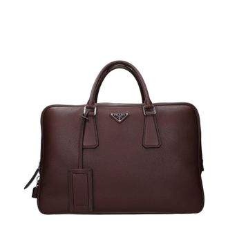 Prada mannens Werktassen Bruin/Verbrand leer