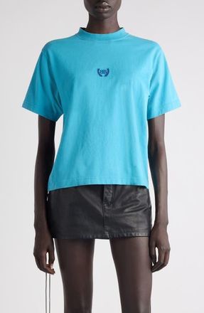 Balenciaga Laurel Embroidered Boxy Dry Jersey T-Shirt in Azure/Navy at Nordstrom, Size Xx-Small