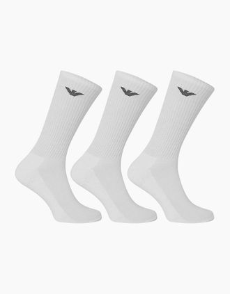 Armani Mens Emporio Armani CC300 Mens Crew Socks Everyday Sports Cotton 3 Pack Trainer Socks - White - Size: One size/8.5/15.5/16/9/7/14/7.5/14.5/8/15/5.5/1