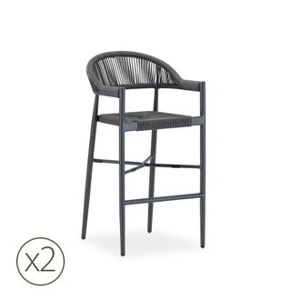 Kerama Pack de 2 taburetes de exterior de aluminio antracita y cuerda