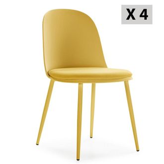 HOMN Set de 4 sillas mostaza, patas met&aacute;licas y asiento tapizado